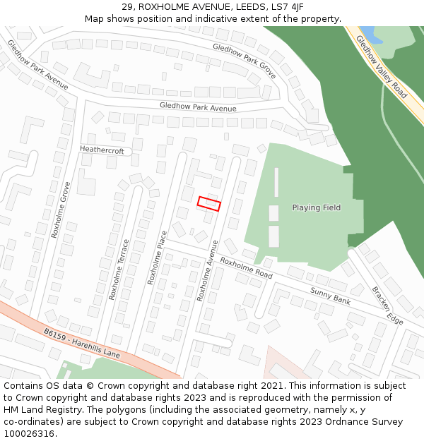 29, ROXHOLME AVENUE, LEEDS, LS7 4JF: Location map and indicative extent of plot