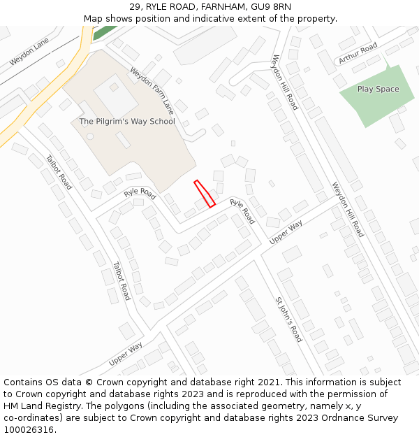 29, RYLE ROAD, FARNHAM, GU9 8RN: Location map and indicative extent of plot