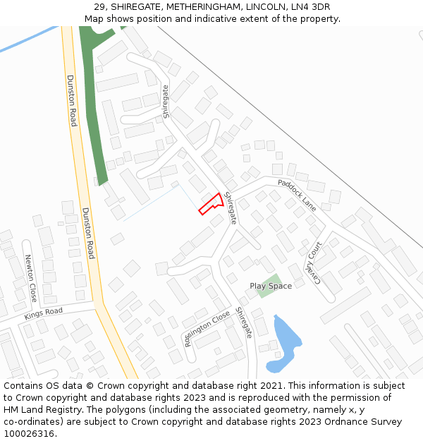 29, SHIREGATE, METHERINGHAM, LINCOLN, LN4 3DR: Location map and indicative extent of plot