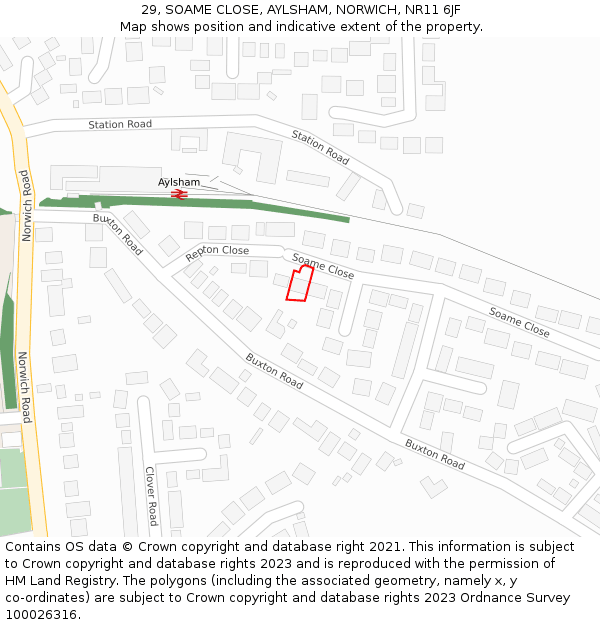 29, SOAME CLOSE, AYLSHAM, NORWICH, NR11 6JF: Location map and indicative extent of plot