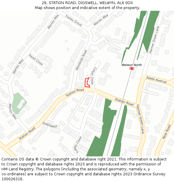 29, STATION ROAD, DIGSWELL, WELWYN, AL6 0DX: Location map and indicative extent of plot