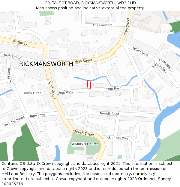 29, TALBOT ROAD, RICKMANSWORTH, WD3 1HD: Location map and indicative extent of plot