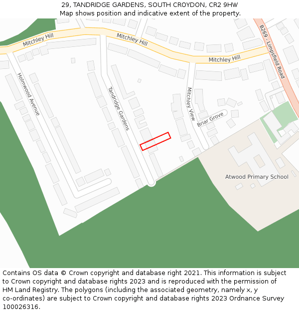 29, TANDRIDGE GARDENS, SOUTH CROYDON, CR2 9HW: Location map and indicative extent of plot