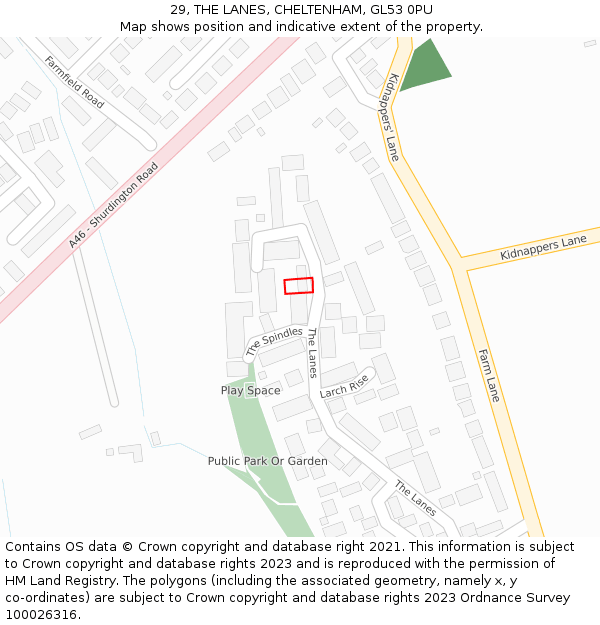 29, THE LANES, CHELTENHAM, GL53 0PU: Location map and indicative extent of plot