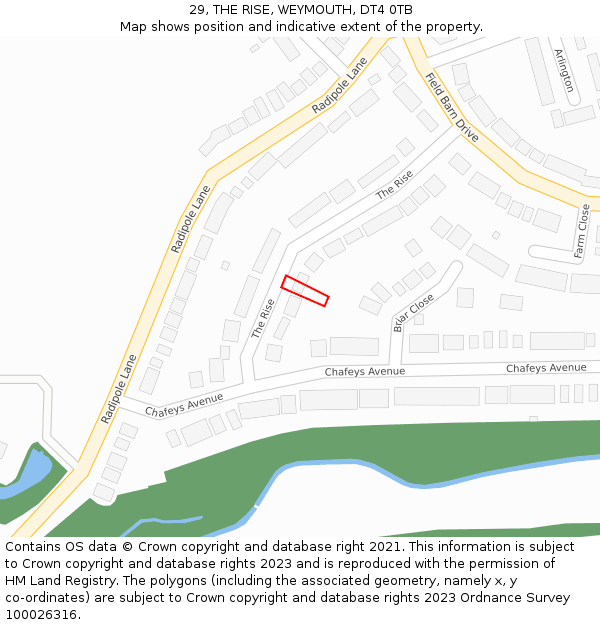 29, THE RISE, WEYMOUTH, DT4 0TB: Location map and indicative extent of plot