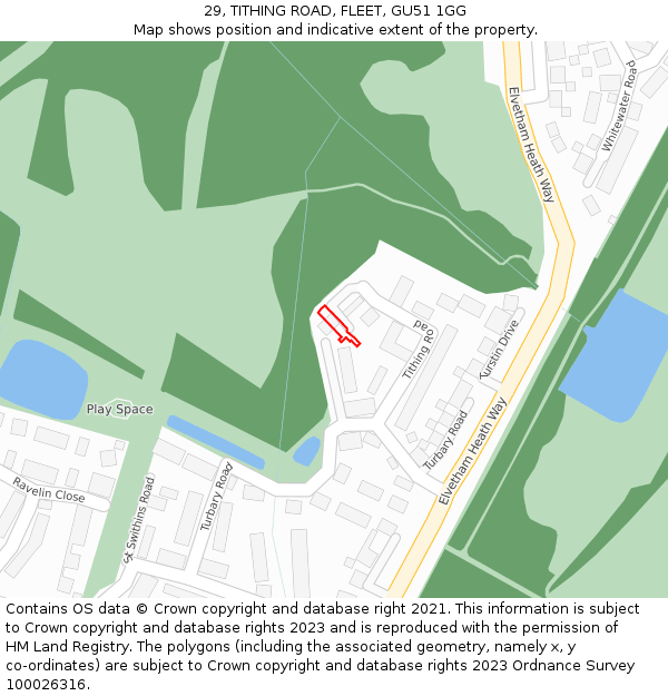 29, TITHING ROAD, FLEET, GU51 1GG: Location map and indicative extent of plot