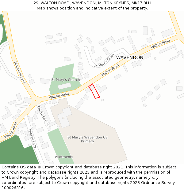 29, WALTON ROAD, WAVENDON, MILTON KEYNES, MK17 8LH: Location map and indicative extent of plot