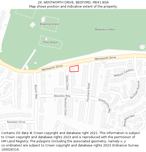 29, WENTWORTH DRIVE, BEDFORD, MK41 8QA: Location map and indicative extent of plot