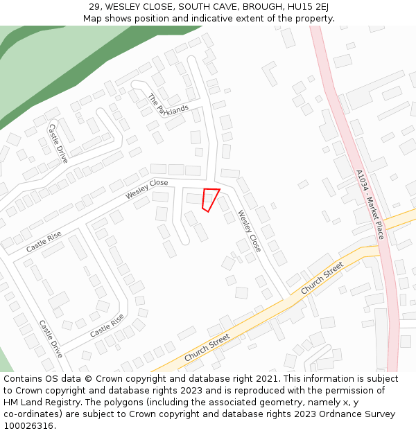 29, WESLEY CLOSE, SOUTH CAVE, BROUGH, HU15 2EJ: Location map and indicative extent of plot