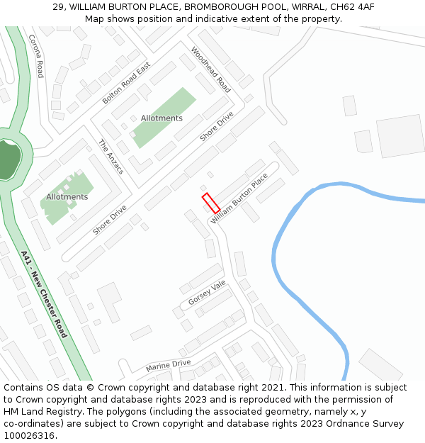 29, WILLIAM BURTON PLACE, BROMBOROUGH POOL, WIRRAL, CH62 4AF: Location map and indicative extent of plot