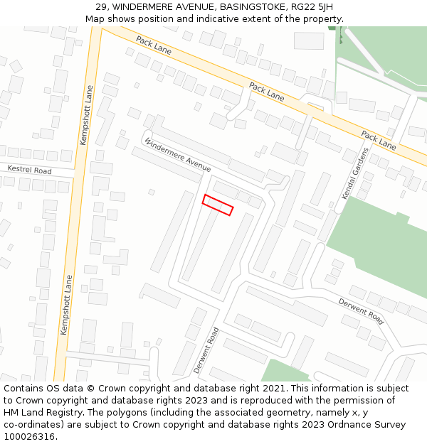 29, WINDERMERE AVENUE, BASINGSTOKE, RG22 5JH: Location map and indicative extent of plot