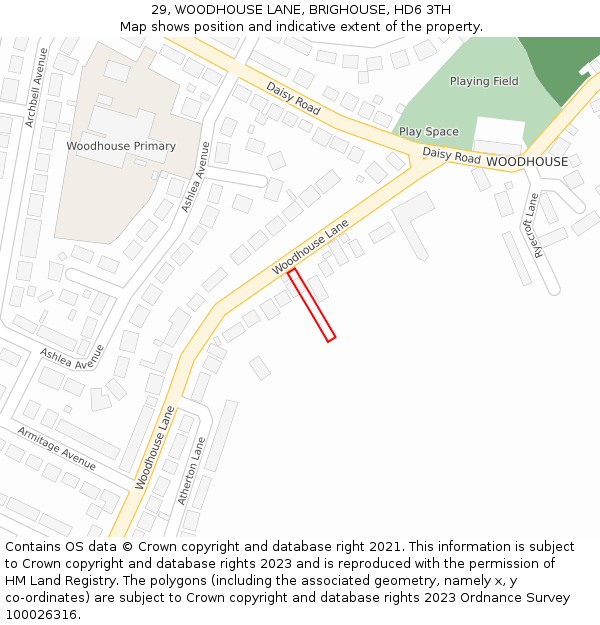 29, WOODHOUSE LANE, BRIGHOUSE, HD6 3TH: Location map and indicative extent of plot