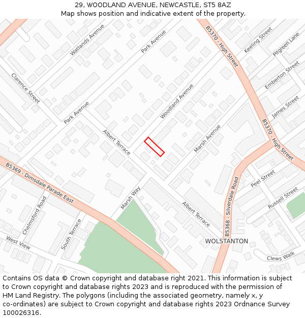 29, WOODLAND AVENUE, NEWCASTLE, ST5 8AZ: Location map and indicative extent of plot