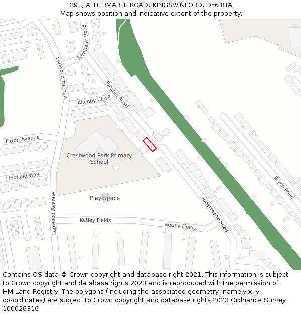 291, ALBERMARLE ROAD, KINGSWINFORD, DY6 8TA: Location map and indicative extent of plot