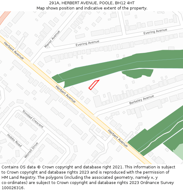 291A, HERBERT AVENUE, POOLE, BH12 4HT: Location map and indicative extent of plot