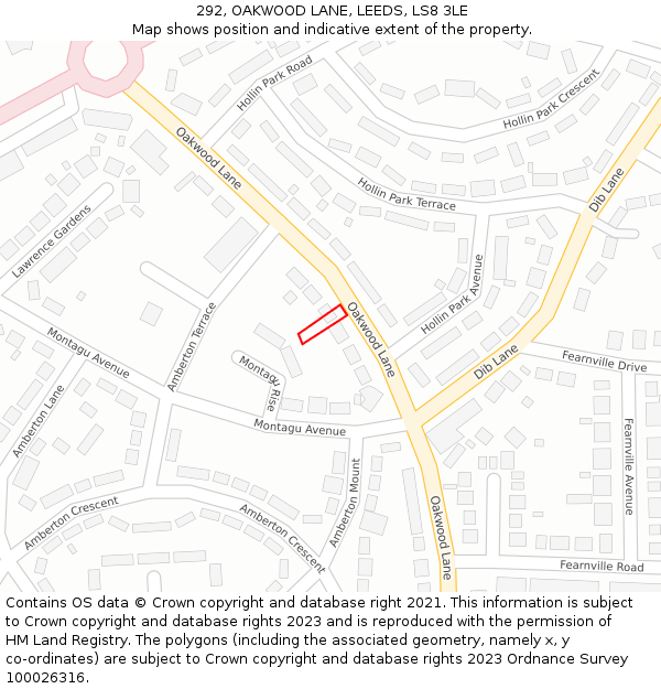 292, OAKWOOD LANE, LEEDS, LS8 3LE: Location map and indicative extent of plot