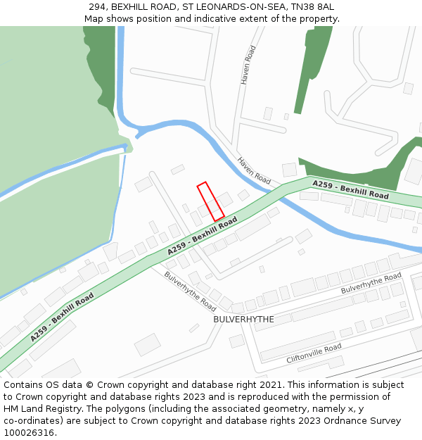 294, BEXHILL ROAD, ST LEONARDS-ON-SEA, TN38 8AL: Location map and indicative extent of plot