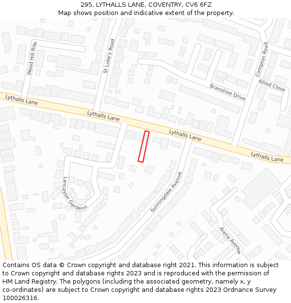 295, LYTHALLS LANE, COVENTRY, CV6 6FZ: Location map and indicative extent of plot