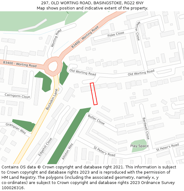 297, OLD WORTING ROAD, BASINGSTOKE, RG22 6NY: Location map and indicative extent of plot