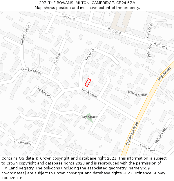 297, THE ROWANS, MILTON, CAMBRIDGE, CB24 6ZA: Location map and indicative extent of plot