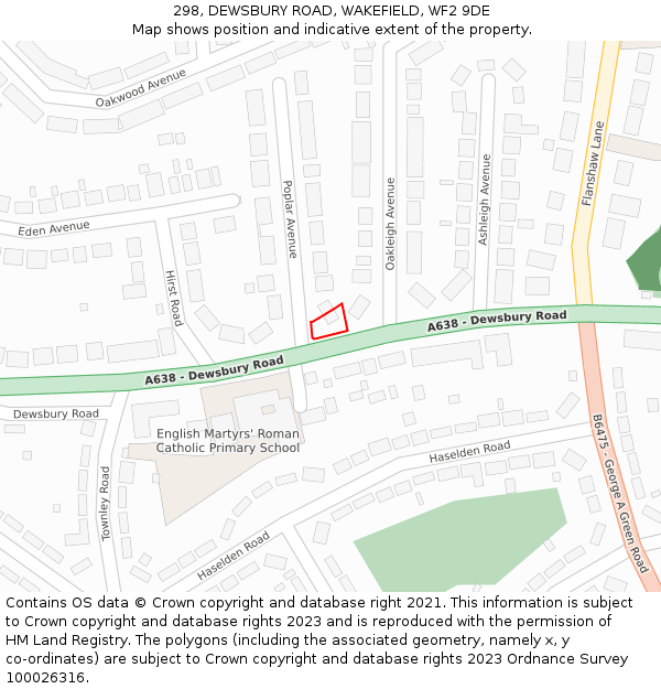 298, DEWSBURY ROAD, WAKEFIELD, WF2 9DE: Location map and indicative extent of plot