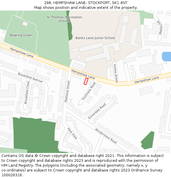 298, HEMPSHAW LANE, STOCKPORT, SK1 4NT: Location map and indicative extent of plot