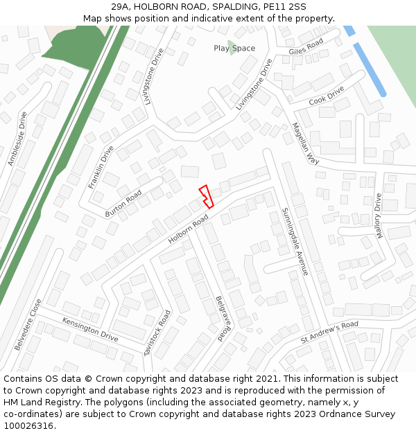 29A, HOLBORN ROAD, SPALDING, PE11 2SS: Location map and indicative extent of plot