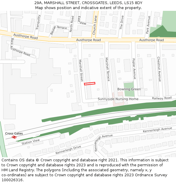 29A, MARSHALL STREET, CROSSGATES, LEEDS, LS15 8DY: Location map and indicative extent of plot