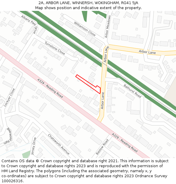 2A, ARBOR LANE, WINNERSH, WOKINGHAM, RG41 5JA: Location map and indicative extent of plot