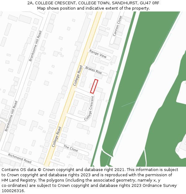 2A, COLLEGE CRESCENT, COLLEGE TOWN, SANDHURST, GU47 0RF: Location map and indicative extent of plot