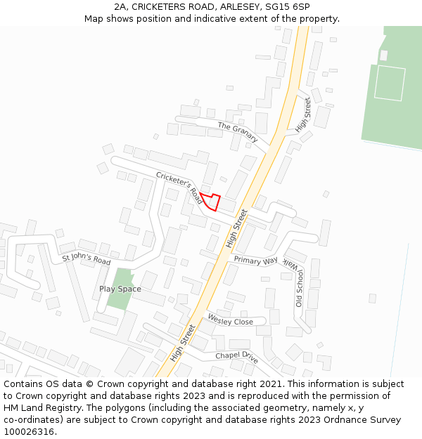 2A, CRICKETERS ROAD, ARLESEY, SG15 6SP: Location map and indicative extent of plot