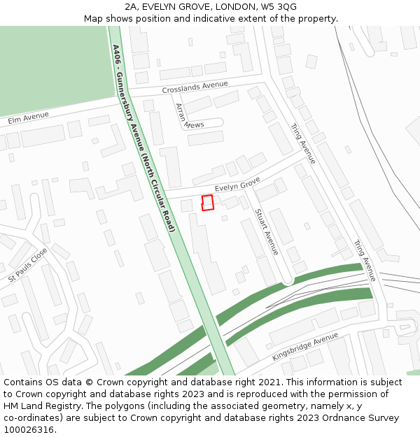 2A, EVELYN GROVE, LONDON, W5 3QG: Location map and indicative extent of plot