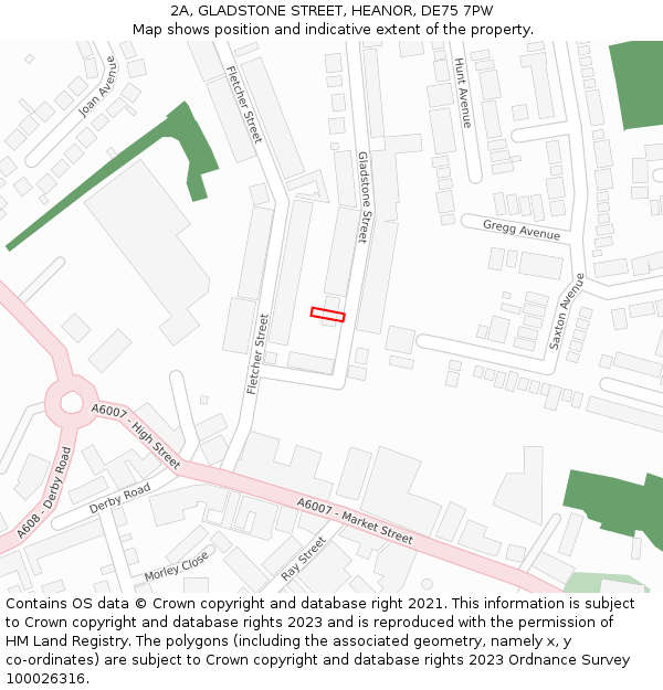 2A, GLADSTONE STREET, HEANOR, DE75 7PW: Location map and indicative extent of plot