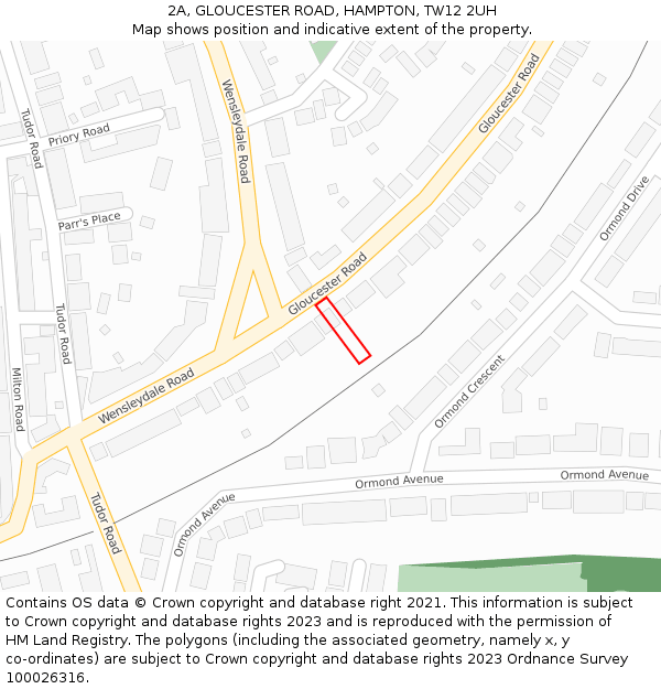 2A, GLOUCESTER ROAD, HAMPTON, TW12 2UH: Location map and indicative extent of plot