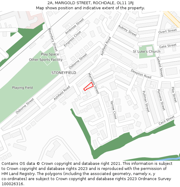 2A, MARIGOLD STREET, ROCHDALE, OL11 1RJ: Location map and indicative extent of plot