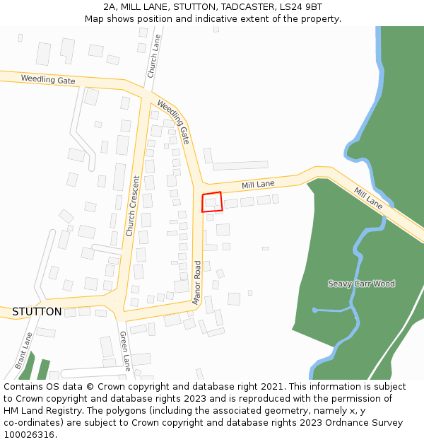 2A, MILL LANE, STUTTON, TADCASTER, LS24 9BT: Location map and indicative extent of plot