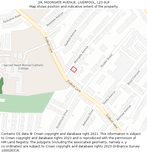 2A, MOORGATE AVENUE, LIVERPOOL, L23 0UF: Location map and indicative extent of plot