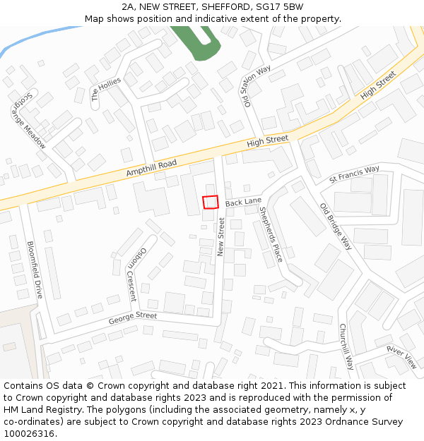 2A, NEW STREET, SHEFFORD, SG17 5BW: Location map and indicative extent of plot