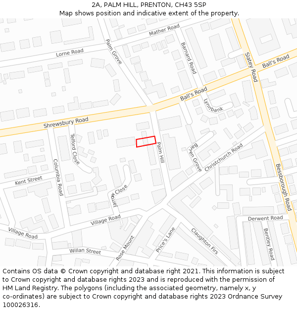 2A, PALM HILL, PRENTON, CH43 5SP: Location map and indicative extent of plot