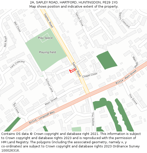 2A, SAPLEY ROAD, HARTFORD, HUNTINGDON, PE29 1YG: Location map and indicative extent of plot