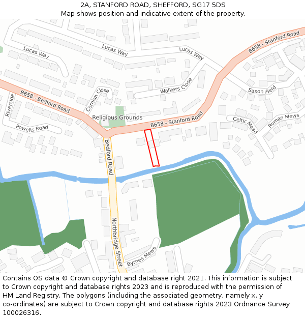 2A, STANFORD ROAD, SHEFFORD, SG17 5DS: Location map and indicative extent of plot