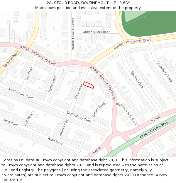 2A, STOUR ROAD, BOURNEMOUTH, BH8 8SY: Location map and indicative extent of plot