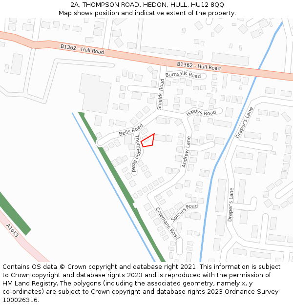 2A, THOMPSON ROAD, HEDON, HULL, HU12 8QQ: Location map and indicative extent of plot