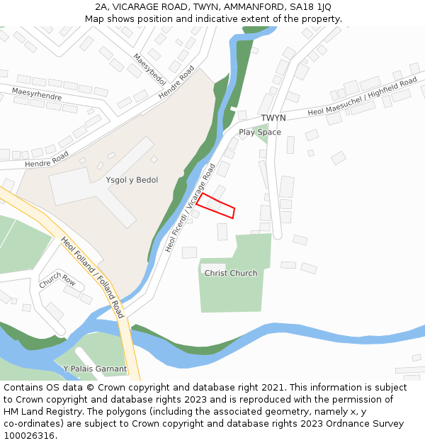 2A, VICARAGE ROAD, TWYN, AMMANFORD, SA18 1JQ: Location map and indicative extent of plot