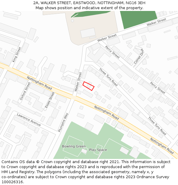 2A, WALKER STREET, EASTWOOD, NOTTINGHAM, NG16 3EH: Location map and indicative extent of plot