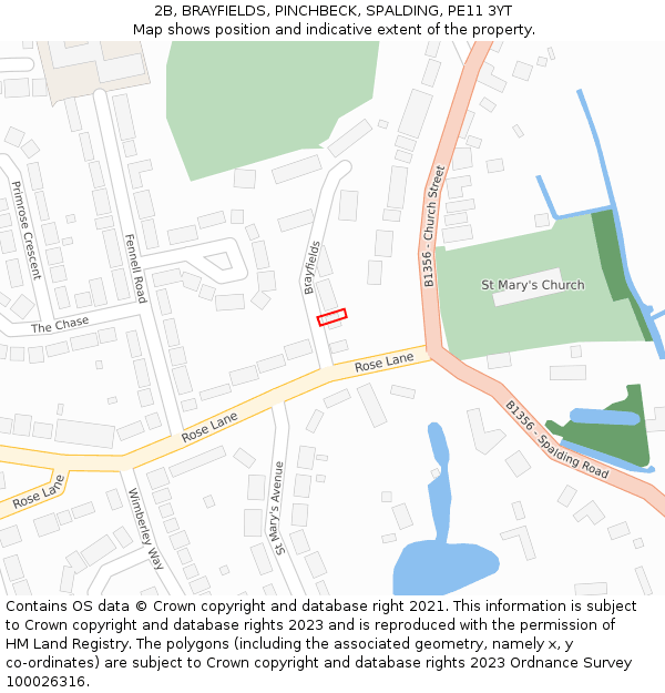 2B, BRAYFIELDS, PINCHBECK, SPALDING, PE11 3YT: Location map and indicative extent of plot