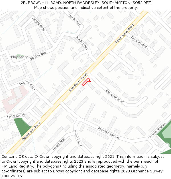 2B, BROWNHILL ROAD, NORTH BADDESLEY, SOUTHAMPTON, SO52 9EZ: Location map and indicative extent of plot