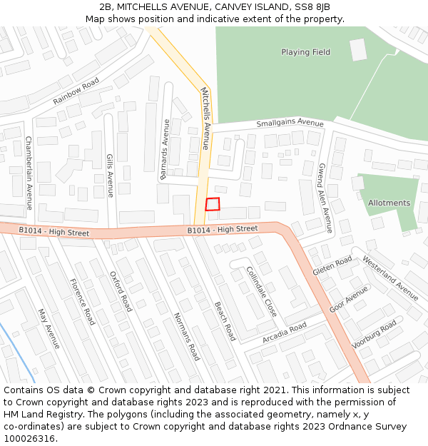 2B, MITCHELLS AVENUE, CANVEY ISLAND, SS8 8JB: Location map and indicative extent of plot