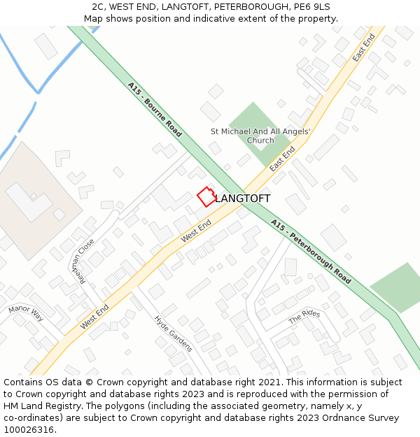 2C, WEST END, LANGTOFT, PETERBOROUGH, PE6 9LS: Location map and indicative extent of plot