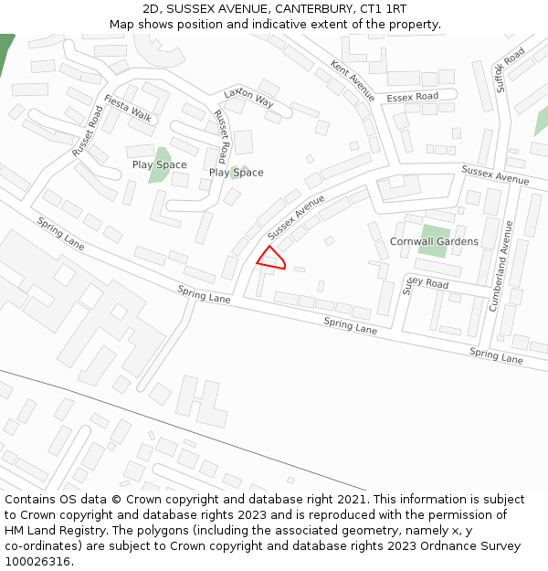 2D, SUSSEX AVENUE, CANTERBURY, CT1 1RT: Location map and indicative extent of plot